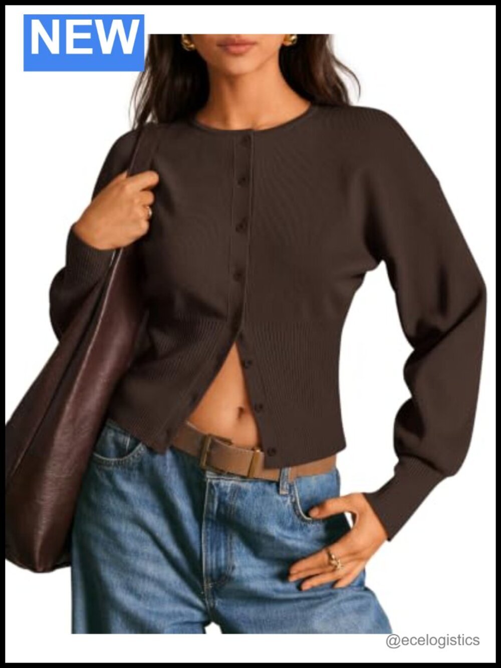 Long Sleeve Ribbed Knit Crew Neck Button Down Cardigan Sweater Slim Fit Soft